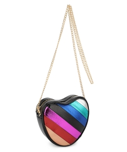 Heart stripe-print crossbody bag KUW-20350 BLACK RAINBOW